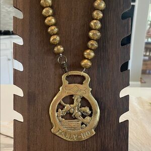 Gold Beaded Tally-Ho Pendant Necklace